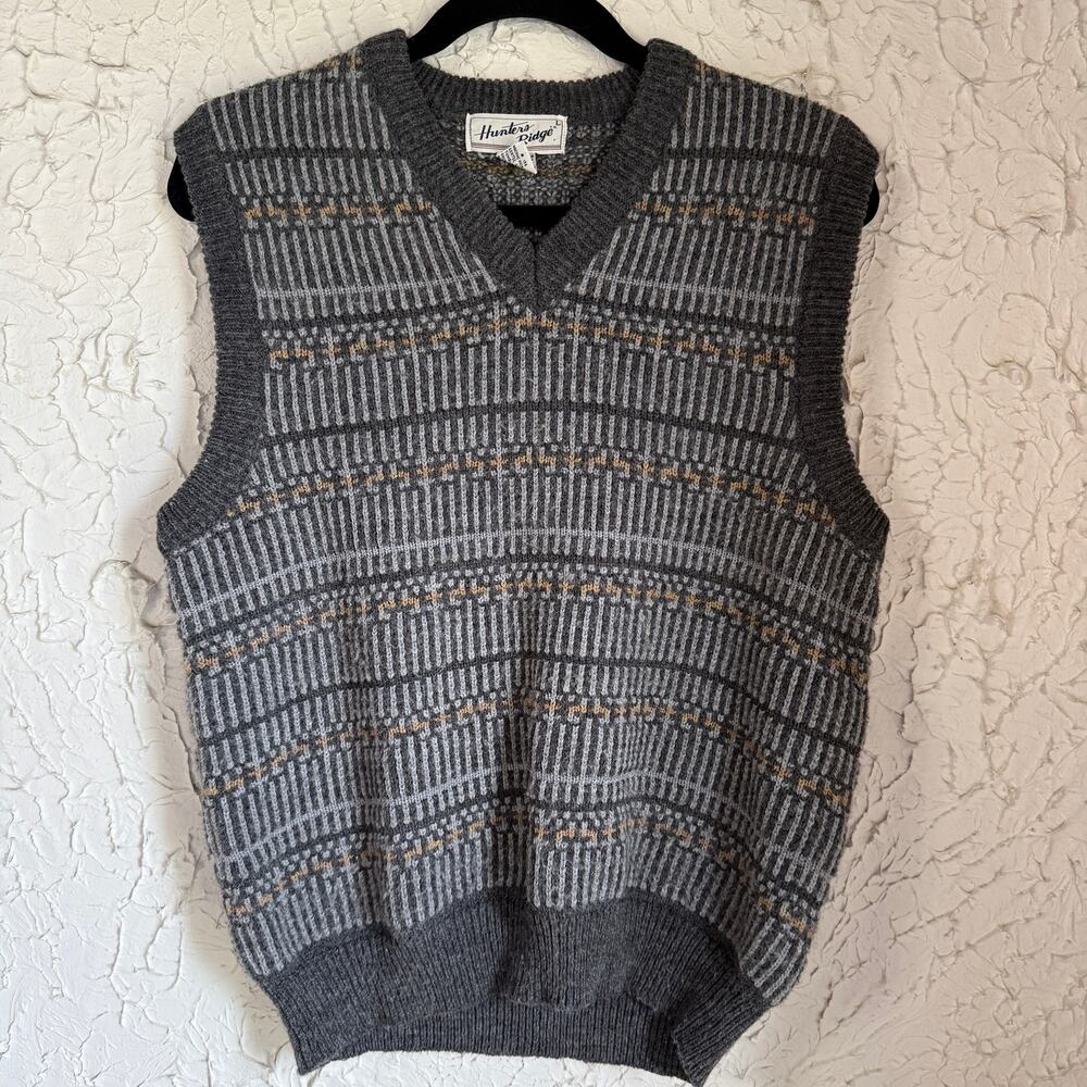 Vintage Hunters Ridge Sweater Vest Gray Patterned Knit Grandpa Core Academia